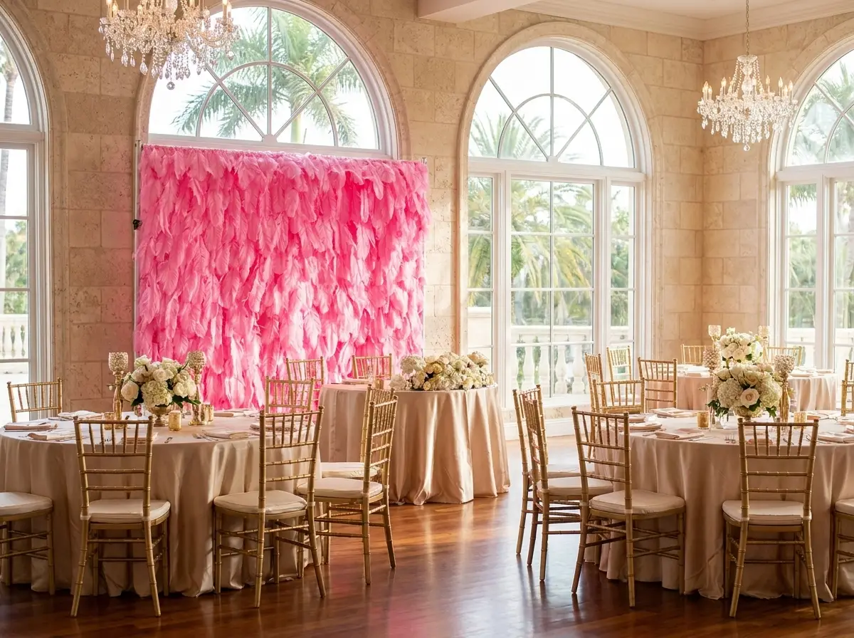 Pink flower wall rental at a Tampa wedding