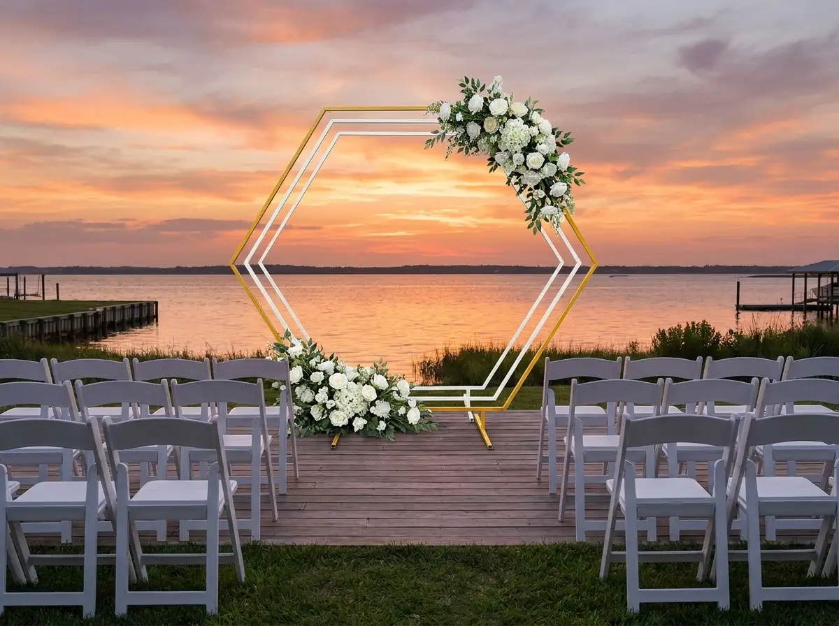 Gold hexagon wedding arch rental Tampa